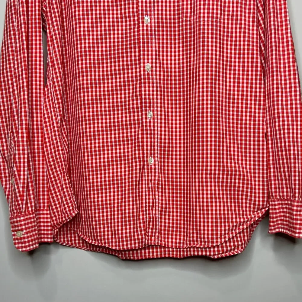 Tailored by J.Crew Gingham Plaid Dress Shirt Size XL 100% Cotton Orange & White